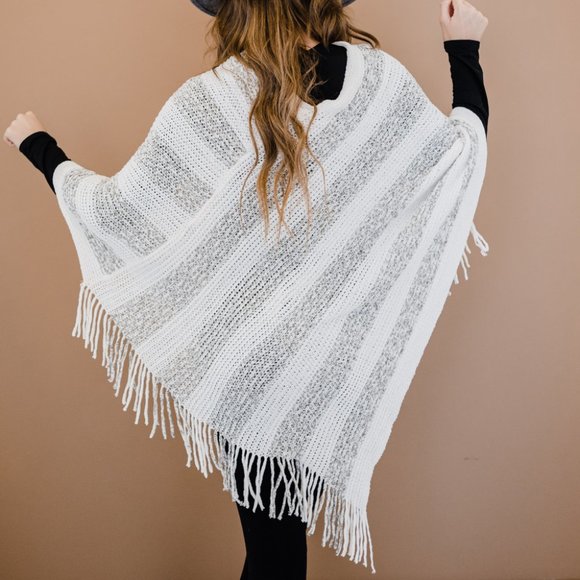 Striped Fringe Detail Poncho - Picture 2 of 6